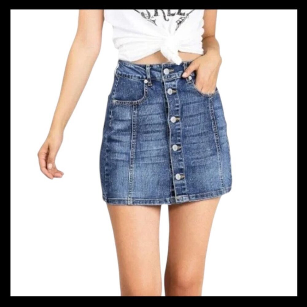 American Eagle Aerie Blue Denim Button Up Skirt NEW WITH TAGS